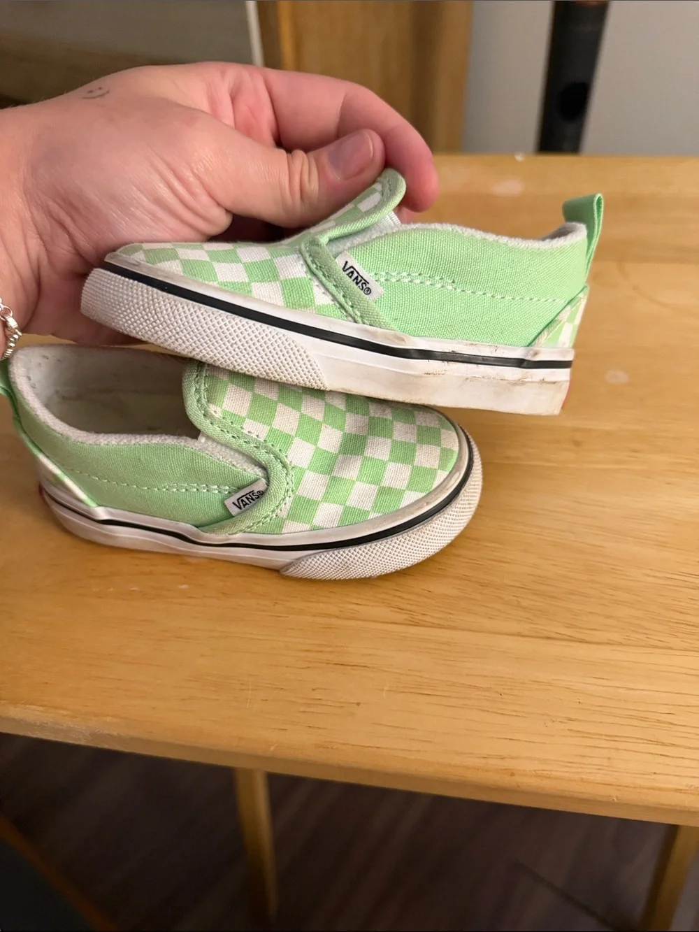Vans Kids Slip-On Checkerboard Sneakers - Light Green & White